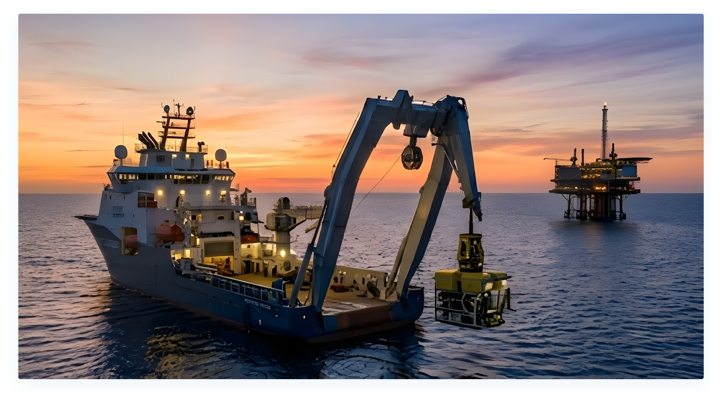 Offshore support vessel working near an oil and gas platform