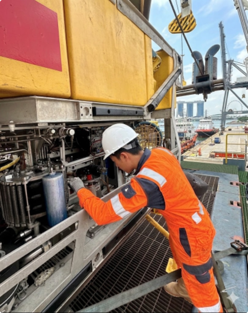 Offshore technician servicing subsea equipment